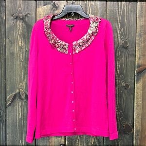 Escada Cardigan 40 M Pink Virgin Wool Silk Sweater Spring Pink‎ Floral Summer